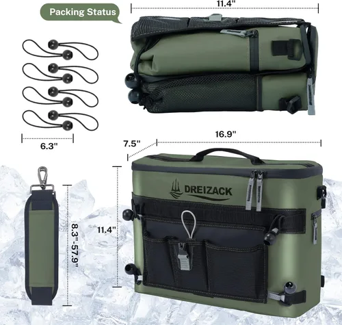 Miniatura 7 de Dreizack Enfriador de kayak detrás del asiento, enfriador impermeable para kayak, enfriador de tabla de remo, compatible con silla de césped, Verde