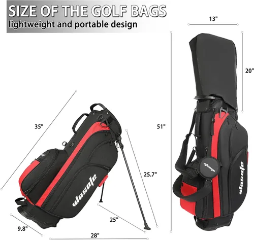 Miniatura 2 de Bolsa de soporte de golf de nailon, ligera, divisor de 14 vías, 6 bolsillos con cremallera, bolsa para club de golf con asa, cubierta de lluvia