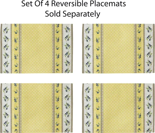 Miniatura 3 de Home Bargains Plus Mantel rectangular de tela, juego de 4 manteles individuales, estampado Olivier amarillo y gris oliva, manteles individuales