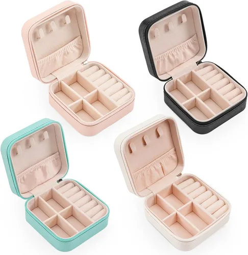 XZUZ Pequeñas cajas de joyería de viaje, organizador de joyas portátil, cajas de almacenamiento para aretes, anillos, collares, cajas de joyería