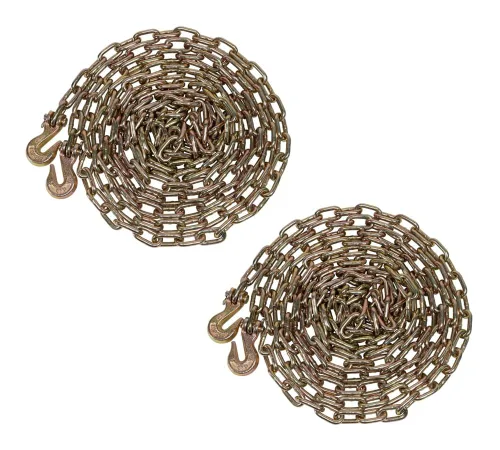 Miniatura 40 de Mytee Products Paquete de 4 cadenas de 3/8 pulgadas x 6 pies de grado 70 con ganchos de agarre de horquilla, cadena de remolque de transporte G70, 4