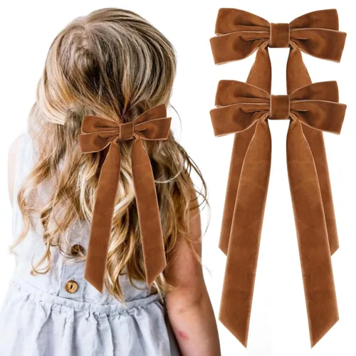 2 piezas de broches de cinta de terciopelo con lazos de pelo marrones, broches grandes de cocodrilo de otoño, accesorios para el cabello para