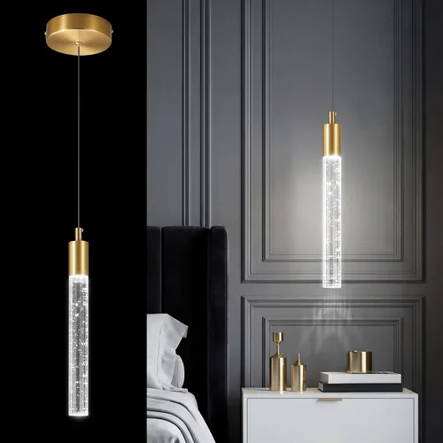 Miniatura 30 de Iluminación de Isla de Cocina Accesorio de Luz Moderna Lámpara Colgante Dorada Regulable LED Acabado de Latón Mini Luces Colgantes de Cristal