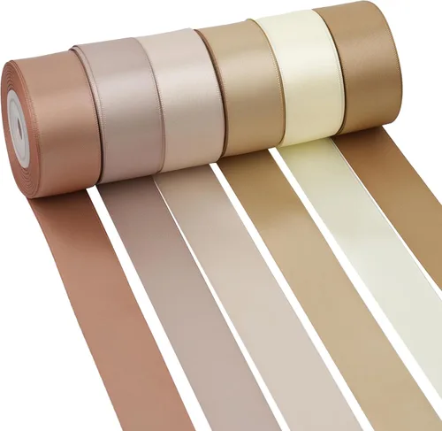 Miniatura 15 de Cinta de terracota de satén de doble cara de 1 pulgada, 6 rollos de cinta naranja quemada de 60 yardas para decoración de otoño, manualidades