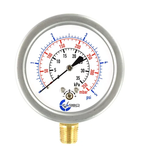 Miniatura 9 de Diafragma baja presión cápsula manómetro, 2-1/2" dial, 0-8 oz/0-15in H2O Rango, 1/4" NPT montaje inferior, caja de acero inoxidable, latón internos