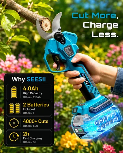 Miniatura 3 de Seesii Tijeras de podar eléctricas para jardinería: podadora eléctrica inalámbrica de corte de 1.8" - Motor sin escobillas, batería dual de 4.0Ah