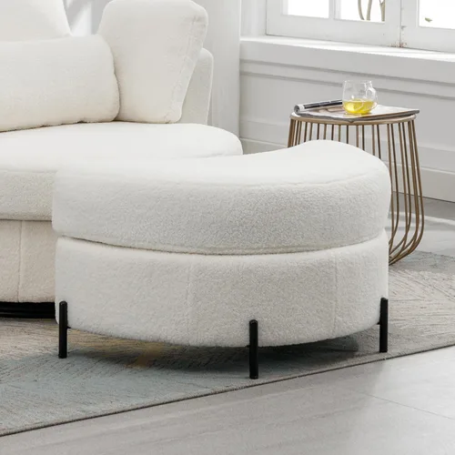 Miniatura 5 de HomSof Banco de almacenamiento tapizado Sherpa de 32.7 pulgadas de ancho, media luna creciente, otomano grande con bandeja que sirve como mesa