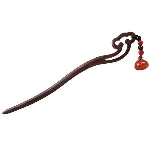Miniatura 7 de Horquilla de madera de jade chino retro hecha a mano clásica verde loto palillos de pelo tocado borla palillos para el pelo largo fiesta diario