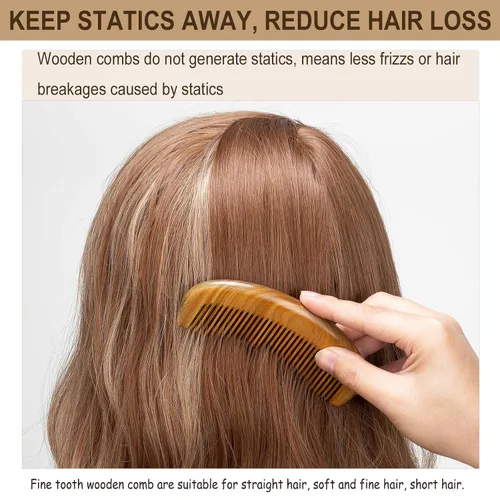 Miniatura 4 de Peine de madera para cabello y barba, peine de madera para masaje del cuero cabelludo y distribución de aceites, sándalo verde