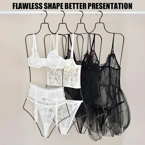 Miniatura 4 de Percha de ropa con forma de cuerpo, paquete de 10 perchas de lujo de alambre de metal negro para traje de baño y bikini, perchas de lencería