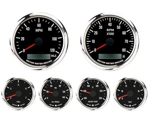 Miniatura 11 de MOTOR METER RACING - Juego clásico de velocímetro (6 piezas) con velocímetro mecánico, odómetro analógico, esfera verde, aguja blanca, iluminación
