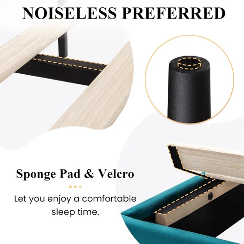 Miniatura 7 de SHA CERLIN - Base de cama tamaño Queen tapizada con plataforma y cabecera acolchada de terciopelo con canales verticales ajustables, soporte