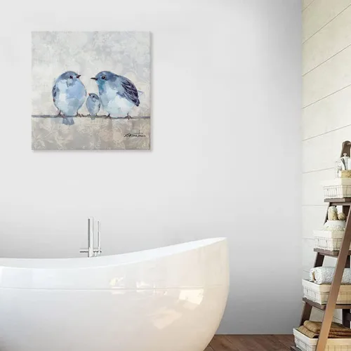 Miniatura 6 de Woxfcart Lienzo decorativo para pared de pájaros azules, 20 x 20 pulgadas, impresiones de pintura de pájaros amorosos, gris neutro, decoración