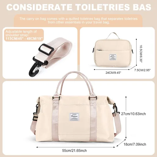 Miniatura 3 de Bolsas de viaje para mujer, bolsa de viaje para fin de semana, bolsa de lona con mojado Pocke, beige (A-Beige)