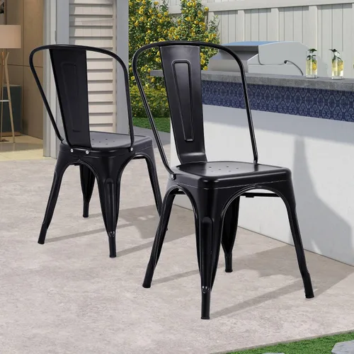 Miniatura 5 de Sillas de comedor, sillas de comedor de metal, juego de 4 para cocina, comedor, bistró, patio, sillas de comedor apilables con respaldo, sillas