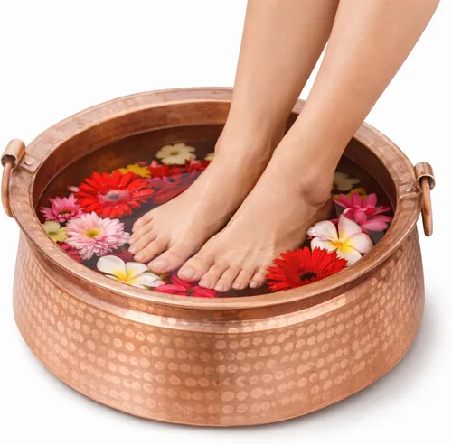 Pure Copper Khadkulo - Cuenco de remojo de pies de 11 a 12 pulgadas, lavabo de spa nepalí martillado a mano para pedicura y relajación, tamaño