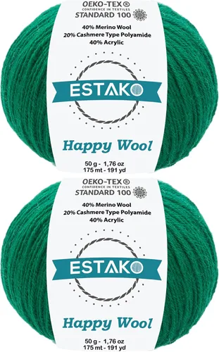 Miniatura 43 de Estako Happy Wool (paquete de 2 madejas) 40% lana merino 20% cachemira tipo poliamida 40% acrílico peso fingering hilo suave para tejer y crochet