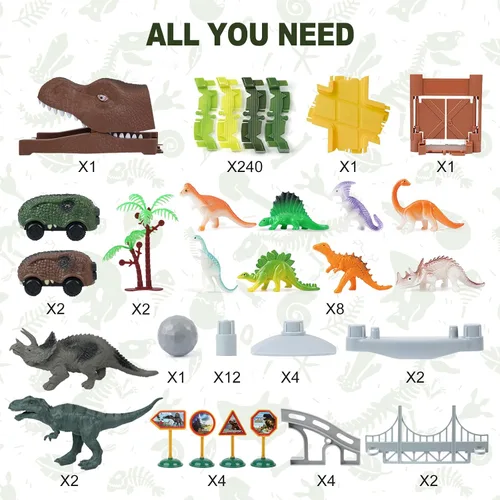 Miniatura 5 de Pista de carreras de dinosaurios para niños - Regalos de cumpleaños para niños de 3, 4, 5, 6, 7 años, set de pista de autos flexible de más de 280