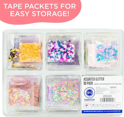 Miniatura 6 de Horizon Group USA Paquete surtido de purpurina – 90 piezas, fino, neón, formas, papel de aluminio y más, ideal para resina, artes y manualidades