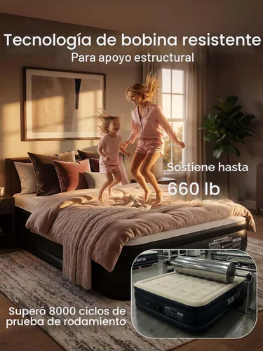 Miniatura 4 de Colchón de aire Queen con bomba incorporada, cama inflable elevada de 16 pulgadas para hogar e invitados, colchón inflable autoinflable con parte