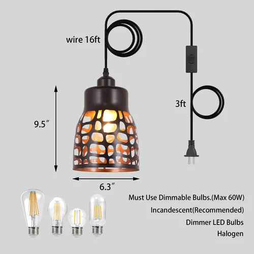 Miniatura 2 de baunoisk Lámpara colgante industrial vintage lámpara colgante retro casa de campo lámpara colgante de techo negro metal creativo geométrico diamante