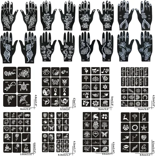 Miniatura 2 de Plantillas de tatuaje de henna, 138 piezas, 24 hojas de plantillas de tatuaje para aerógrafo, kit de plantillas de tatuaje reutilizables