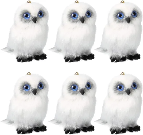 Skylety 6 piezas de mini búho de peluche de 3.2 pulgadas blanco suave peluche búho animal colgante adorno DIY llavero para regalos de fiesta de