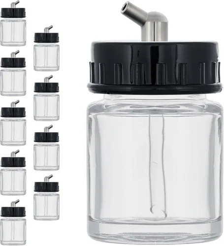 Miniatura 6 de Master Airbrush (Paquete de 10) TB-010 Botellas de vidrio vacías de 2.7 onzas (80cc) con ensamblaje de tapa adaptadora de ángulo descendente de 30°