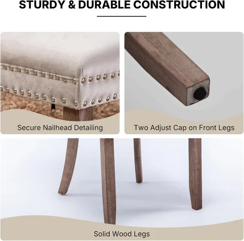 Miniatura 4 de OVENTA Juego de 4 sillas de comedor modernas tapizadas copetudas, sillas de comedor de terciopelo beige cálido con patas de madera maciza, sillas