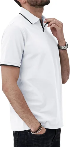 Miniatura 3 de Aiyino Polo de manga corta para hombre, estilo casual, ajustado, cuello en V, diseño básico, de algodón