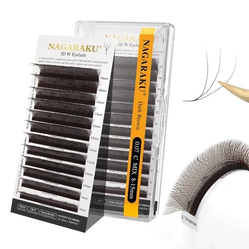 Miniatura 118 de NAGARAKU Extensiones de pestañas Double Tips 4D W, suministros con puntas dobles, gruesas con rizado D de 0.07 mm, bandeja mixta 8-15 mm, 0.07-D