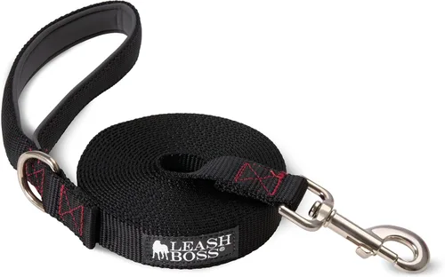Miniatura 10 de Leash Boss Correa para perro de 10 pies con mango acolchado, correa larga para senderismo, campamento, explorar o caminar (10 pies, negro/rojo/gris)