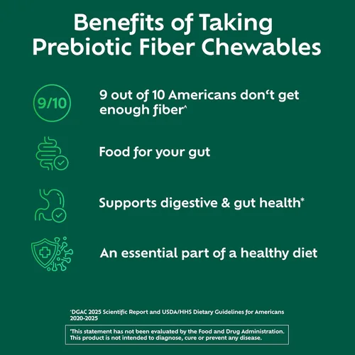 Miniatura 4 de Benefiber Tabletas masticables de suplemento de fibra prebiótica para la salud digestiva, sabores surtidos de frutas, 100