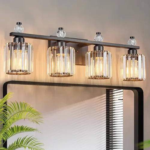 Miniatura 13 de Luces de Tocador de Baño de 3 Luces, Placado Negro, Modernas Luces de Tocador de Cristal para Baño, Luces de Tocador de Cristal para Usar Sobre