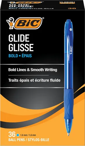 Miniatura 10 de BIC Glide Bolígrafos de punta gruesa azul, punta gruesa (1.6 mm), paquete de 4 unidades, bolígrafos retráctiles de punta redonda con cómodo agarre