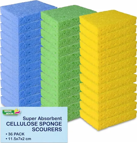 Paquete de 36 esponjas de celulosa comprimida emergentes, esponja de cocina resistente, limpia y resistente sin rayones, ecológicas, reutilizables,