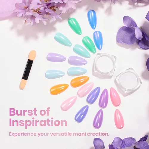 Miniatura 7 de Beetles Polvo Cromado para Uñas 2 Frascos Blanco y Púrpura Perla Cromer Polvo Cromado para Uñas para Gel Efecto Espejo Brillo Kit de Manicura Espejo
