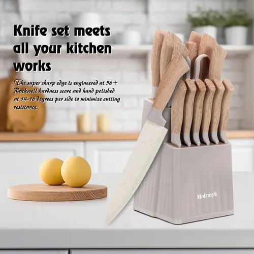Miniatura 6 de Juego de cuchillos de cocina caqui de 15 piezas para el hogar, revestimiento de cerámica antiadherente de granito, juegos de cuchillos de chef
