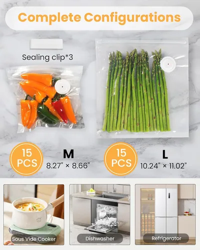 Miniatura 7 de Máquina selladora al vacío FEPPO para alimentos con tanque de agua visible, máquina selladora al vacío compacta portátil con 30 bolsas reutilizables