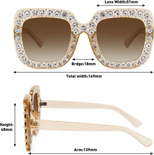 Miniatura 4 de MEETSUN Elton Square Rhinestone Sunglasses Oversized Bling for Women with Diamond Frames 70s Retro for Beach & Disco