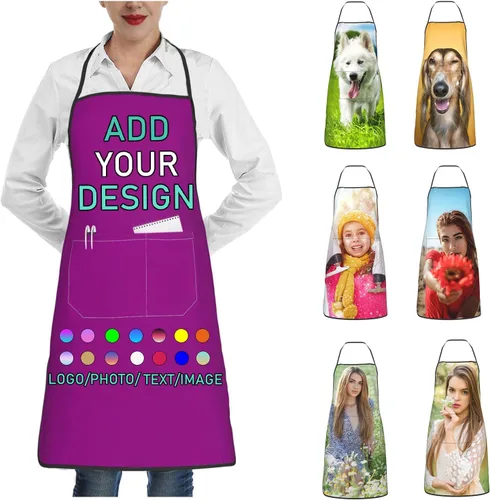 Miniatura 39 de Delantal personalizado con 2 bolsillos, personalizable con nombre, texto, logotipo, foto, cocina, horneado, delantal de cocina para mujeres y hombres