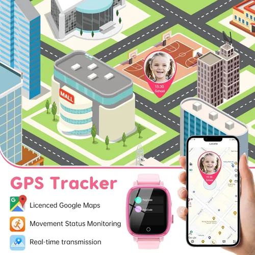 Miniatura 5 de cjc Reloj inteligente 4G para niños, incluye llamada de 2 vías, alertas SOS, controles parentales, juegos, cámara, alarma, música para niños, reloj