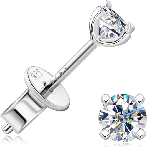 AINUOSHI Aretes tipo dormilona de moissanita para mujeres y hombres, aretes de plata de ley 925 creados en laboratorio, corte redondo de 46 de 0.157
