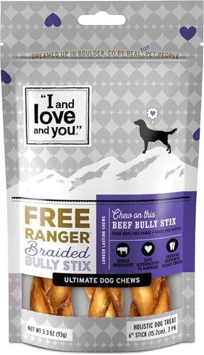 I AND LOVE AND YOU Free Ranger Bully Stix Trenzados - Carne de Res - Alternativa al cuero crudo, un solo ingrediente, carne de res de pastoreo libre