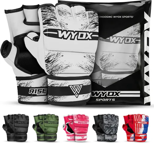 Miniatura 11 de WYOX Guantes MMA para hombres y mujeres – Guantes de boxeo de agarre y combate con diseño de palma abierta, guantes de entrenamiento acolchados sin