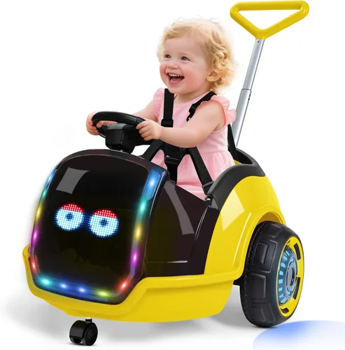 Miniatura 8 de ANPABO Auto eléctrico 3 en 1, juguete de paseo para niños de 12 V con control remoto, giro de 360°, cinturón de seguridad de 5 puntos, luz LED Azul