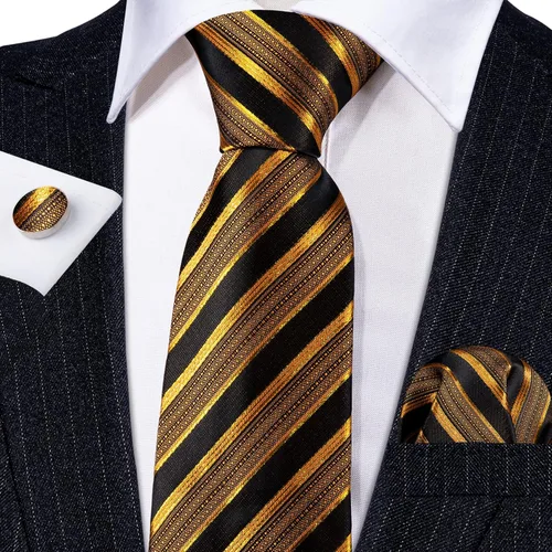 Miniatura 133 de Barry.Wang Juego de corbatas para hombre, corbata de seda a rayas, tejido a cuadros, gemelos formales, negocios, boda