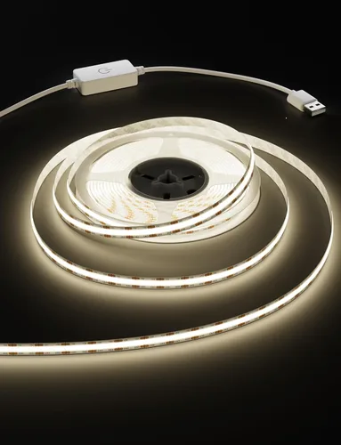 Miniatura 8 de MIWISE Tira de luces LED USB 5V, tira de luz LED COB súper brillante de 2700K blanco cálido con interruptor regulador táctil, cinta de luz regulable