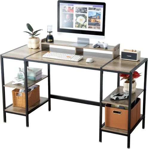 Miniatura 11 de MINOSYS Escritorio para computadora de 55 pulgadas con estante de almacenamiento - Rosa, ideal para dormitorios, espacios pequeños y oficinas