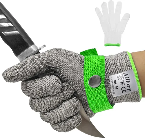 Aillary Nivel 9 - Guante de cocina resistente a cortes, grado alimenticio, lavable a máquina, alambre de acero inoxidable, malla metálica, guante de